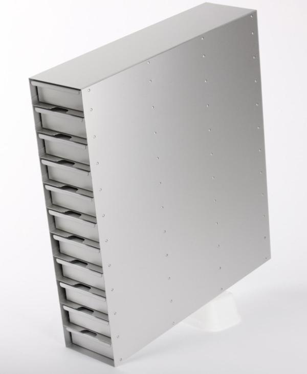 Snijders - Aluminium storage racks incl. drawers with grip: 11 drawers for 44 boxes, max. height 52 mm