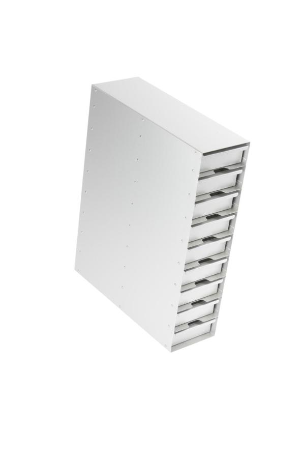 Snijders - Aluminium storage racks incl. drawers with grip: 9 drawers for 27 boxes, max. height 57 mm