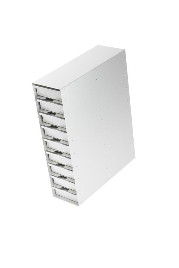 Snijders - Aluminium storage racks incl. drawers with grip: 9 drawers for 27 boxes, max. height 57 mm