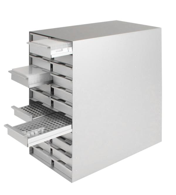 Snijders - Aluminium storage racks incl. drawers with grip: 22 drawers for 88 boxes, max. height 52 mm