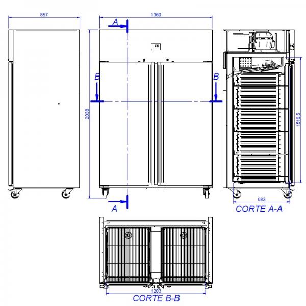 Effimed LF-1400 Perfect Line – 1332 L vriezer met dichte deur en inox interieur