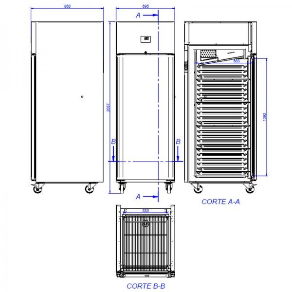 Effimed LF-600 Perfect Line – 545 L vriezer met dichte deur en inox interieur