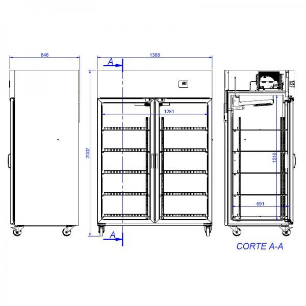 Effimed LR-1400 Perfect Line – 1220L koelkast met dubbele glasdeur en inox interieur
