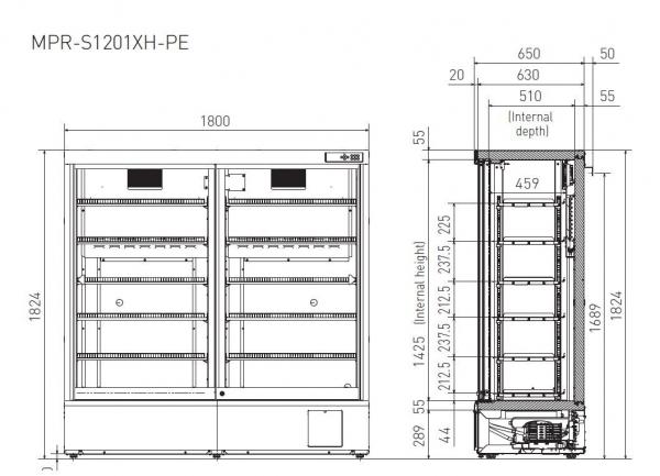 PHCBI MPR-S1201XH-PE farmaceutische koelkast met schuifdeur