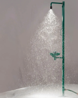 Nooddouche met oogdouche met opvangbakje van kunststof, groen, vloermontage, BR 837085/75 liter