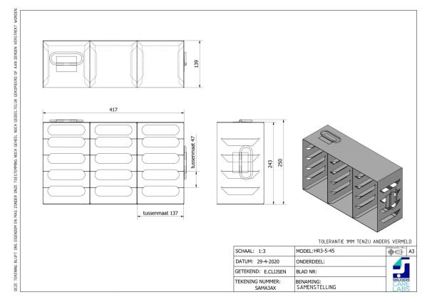 Snijders - Stainless Steel storage racks for 15 boxes, max height 45 mm
