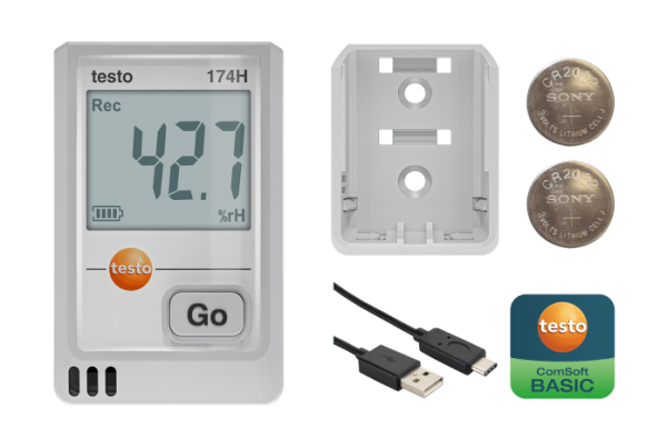 testo 174 H - Mini-datalogger voor temperatuur en vochtigheid met USB-C en pc- software