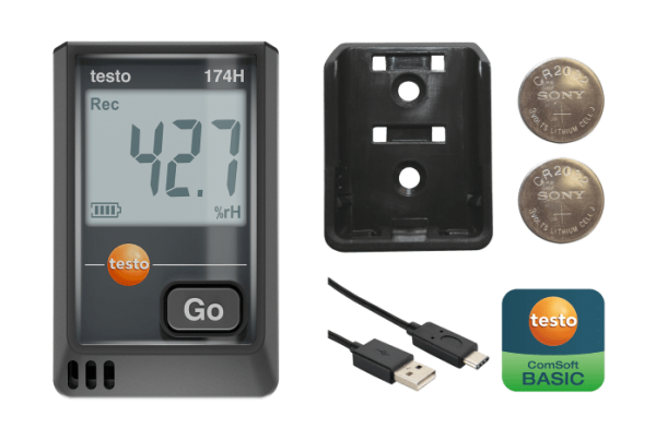 testo 174 H - Mini-datalogger voor temperatuur en vochtigheid met USB-C en pc-software